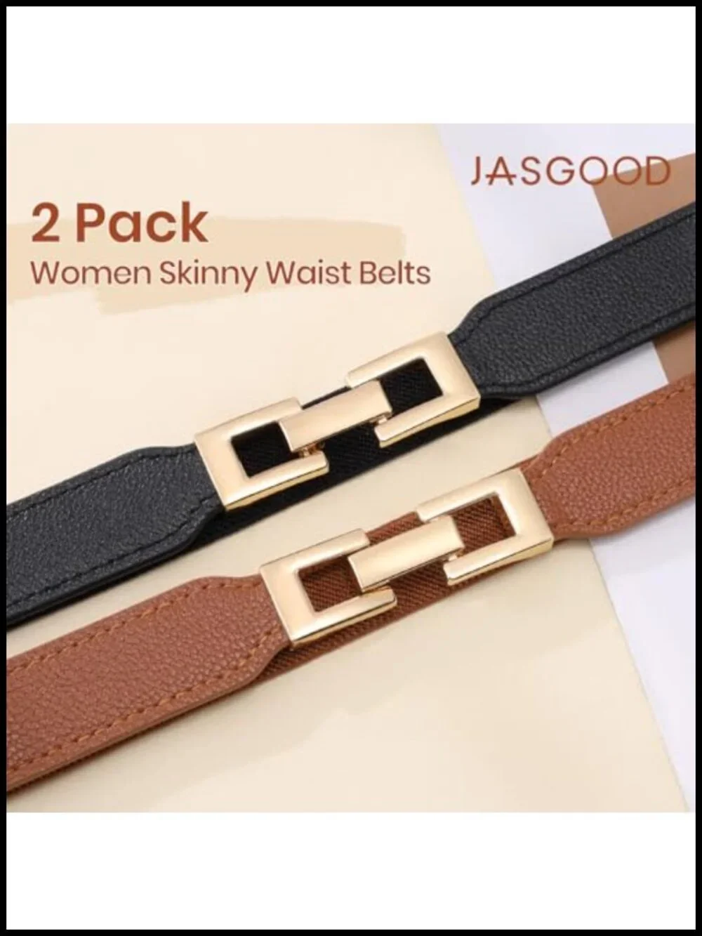 2 Pack Skinny Stretch Belt Women's Elastic Faux Leather Gold Buckle Waist